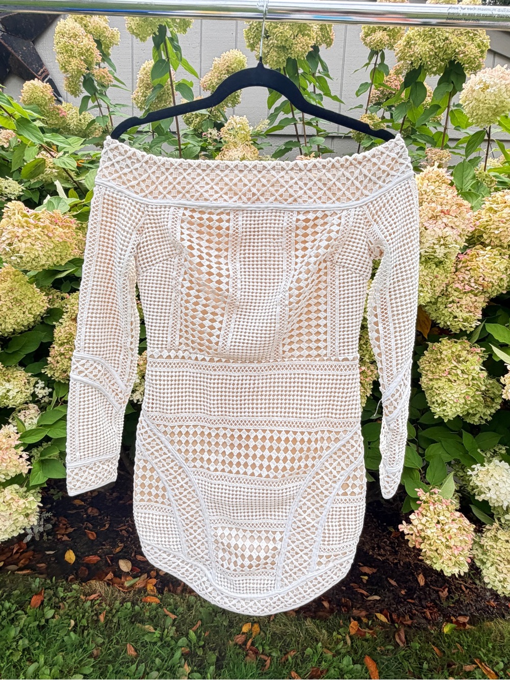 Missguided White Off-Shoulder Crochet Mini Dress